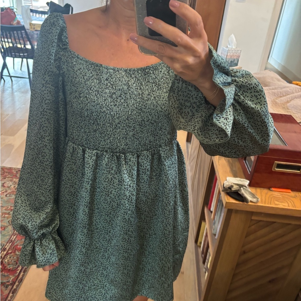 Long sleeve silky mini dress